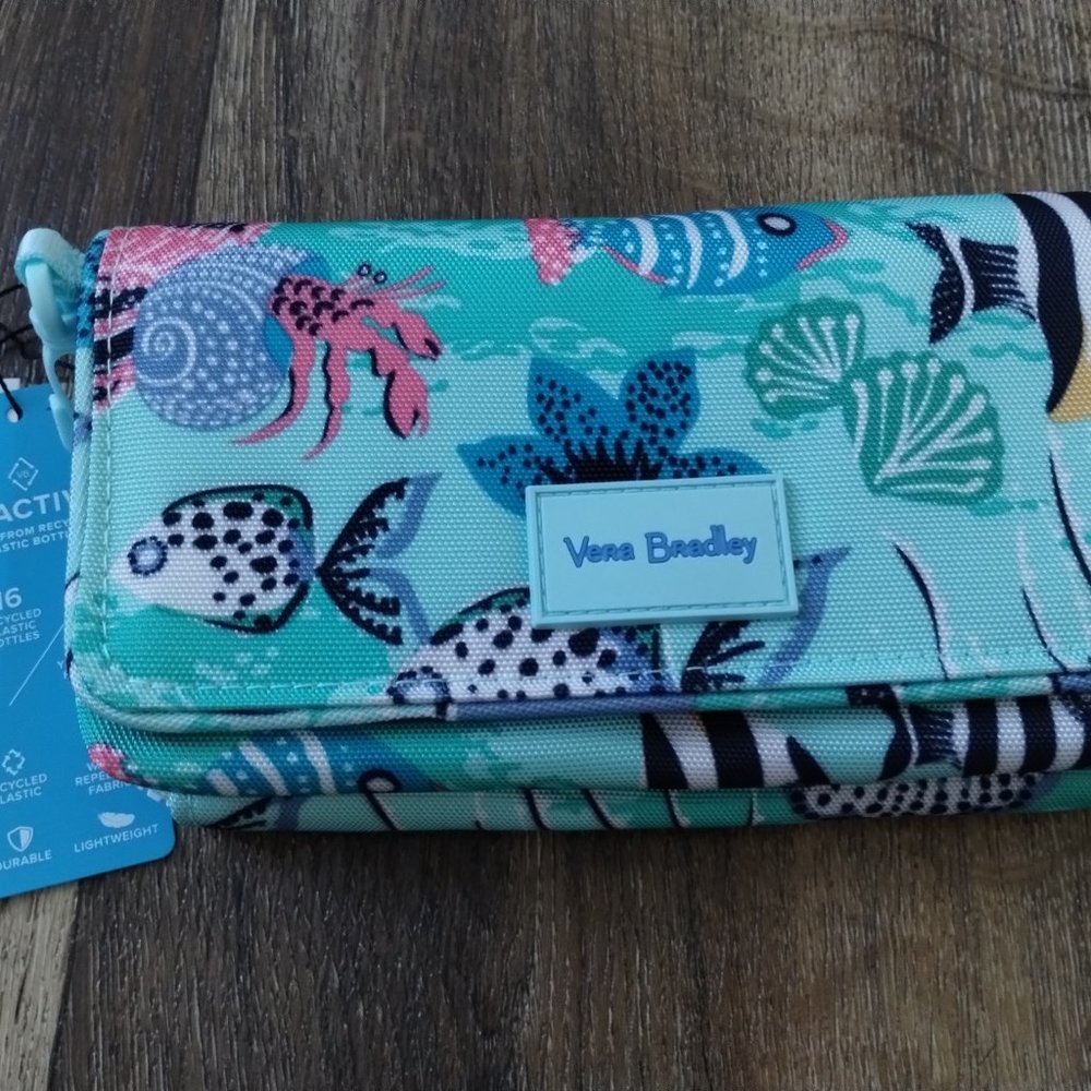 Vera Bradley ReActive RFID Compact Crossbody in Pasiley Wave Fish Print - NWT